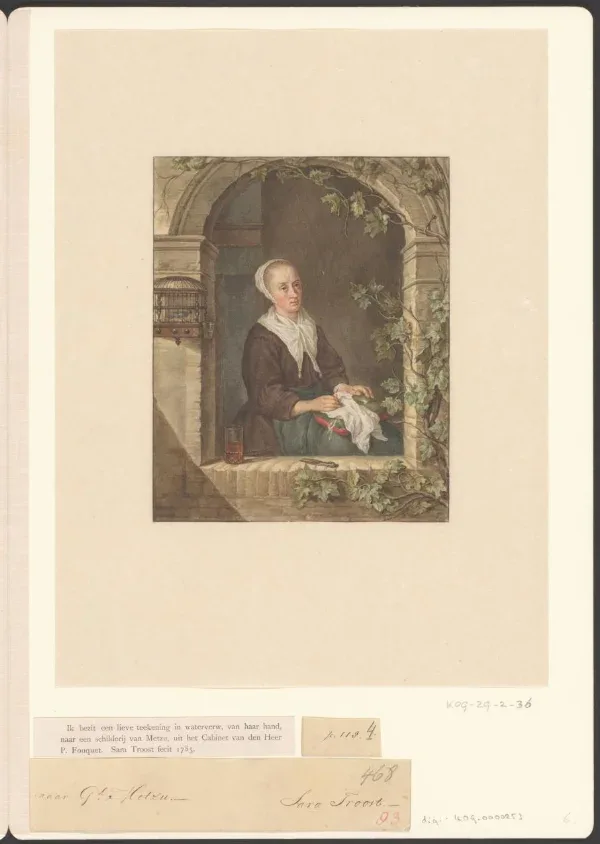 Sara Troost, A Woman Sitting in a Window, after Gabriël Metsu, 1785
